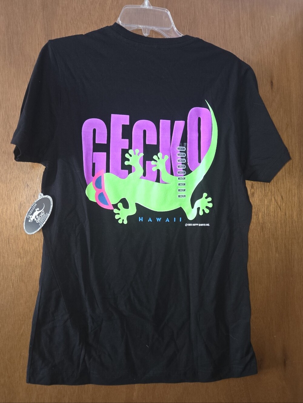 NWT Gecko Hawaii Neon Lizard Graphic T-Shirt Black Medium